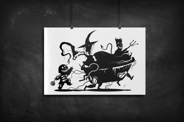 Lock, Shock, and Barrel - Nightmare Before Christmas silhouette art print picture