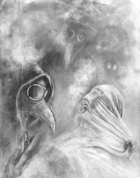 Plague Doctors at Work graphite art print picture