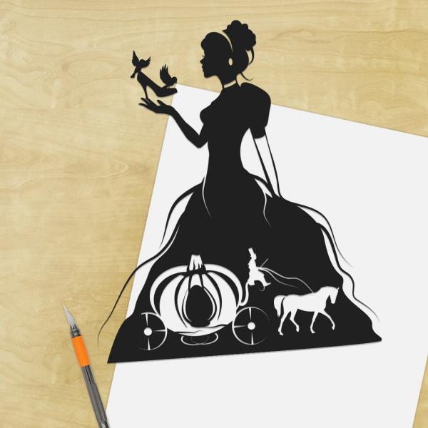 Princess Cinderella paper cut - UnFramed