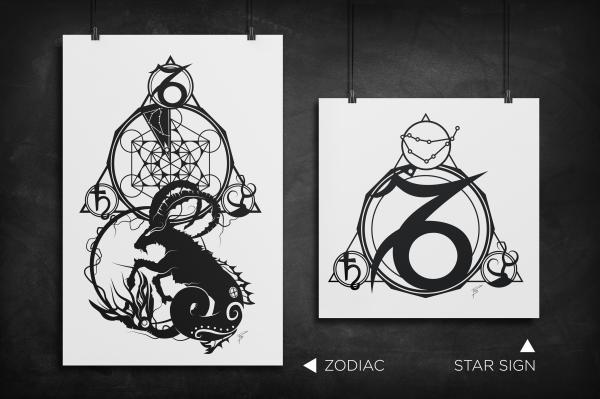 Capricorn - Zodiac Star Sign silhouette art print picture