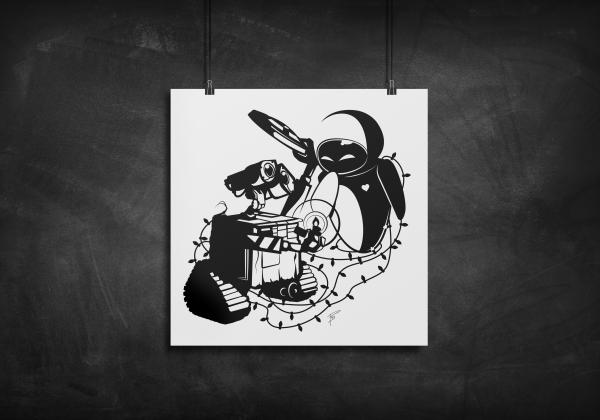 Wall-E and Eve silhouette art print