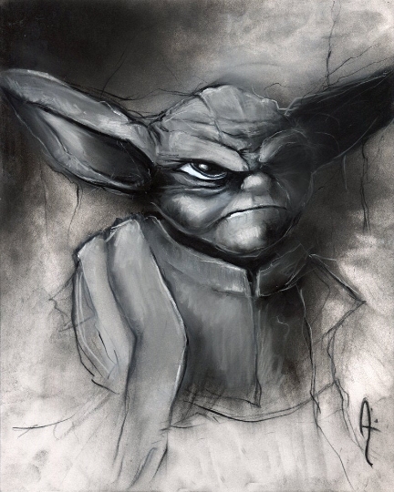 Yoda - Star Wars charcoal & pastel art print picture