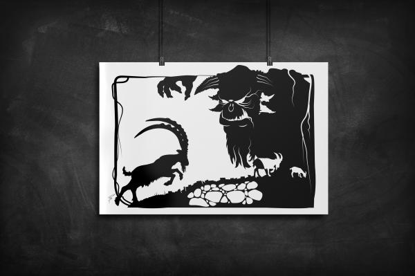 Three Billy Goats Gruff silhouette art print picture