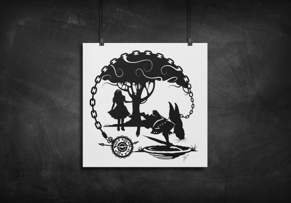 Alice and White Rabbit silhouette art print picture