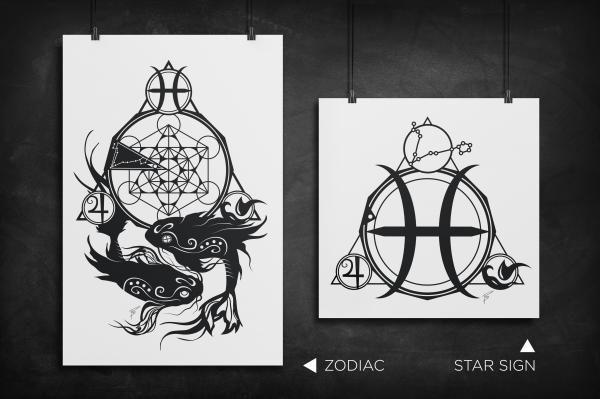 Pisces - Zodiac Star Sign silhouette art print picture