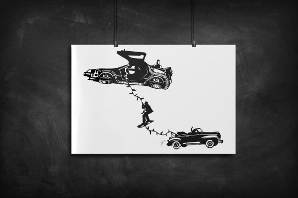 Marty Escape - Back to the Future silhouette art print picture