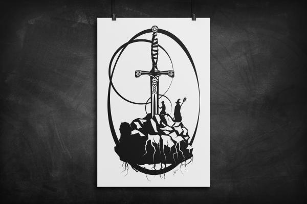 Excalibur - Sword in the Stone silhouette art print picture