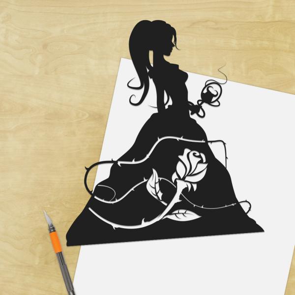 Princess Belle - Beauty and the Beast paper cut - UnFramed picture