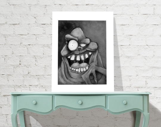 Slimer - Ghostbusters charcoal & pastel art print picture