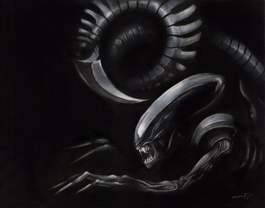 Xenomorph - Alien charcoal & pastel art print picture