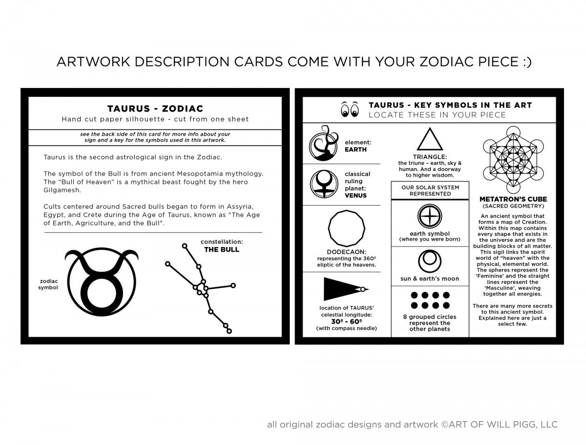 Taurus - Zodiac paper cut - Framed picture