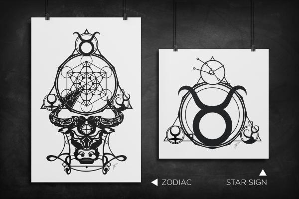 Taurus - Zodiac Star Sign silhouette art print