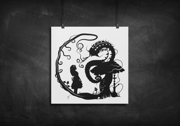 Alice and Caterpillar silhouette art print picture