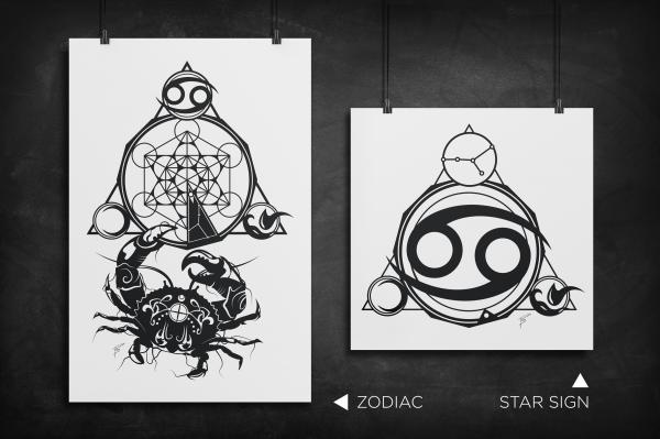 Cancer - Zodiac Star Sign silhouette art print picture