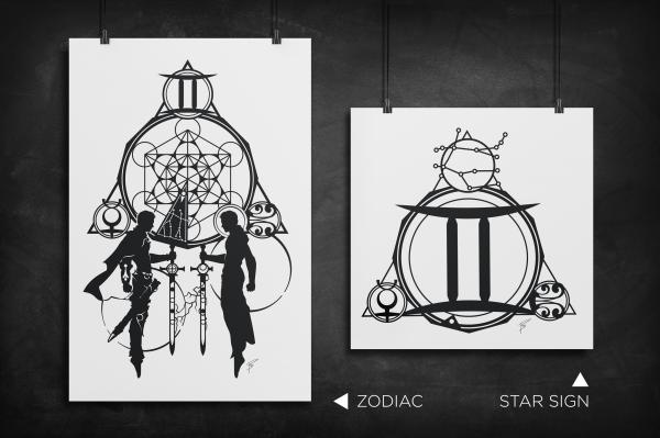 Gemini - Zodiac Star Sign silhouette art print picture