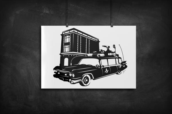 Ecto1 Ghostbusters silhouette art print
