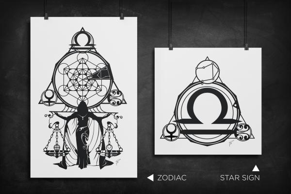 Libra - Zodiac Star Sign silhouette art print