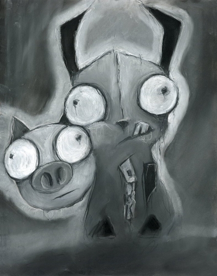 Gir - Invader Zim charcoal & pastel art print picture