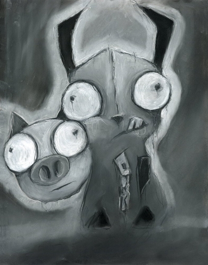 Gir - Invader Zim charcoal & pastel art print