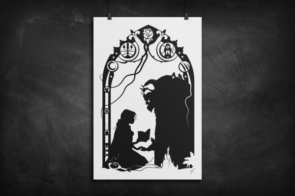 Belle & Beast silhouette art print picture