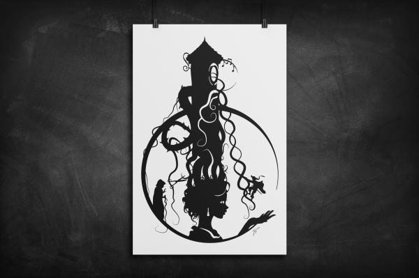 Rapunzel Tower silhouette art print picture