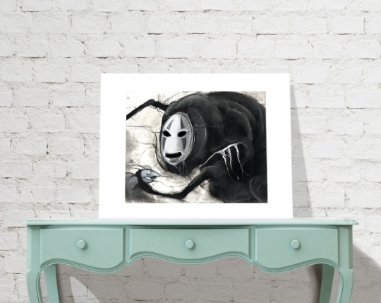 No Face - Spirited Away charcoal & pastel art print picture