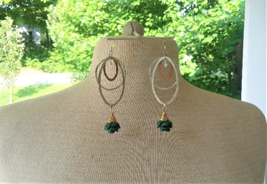 Carved Malachite Rose Earrings