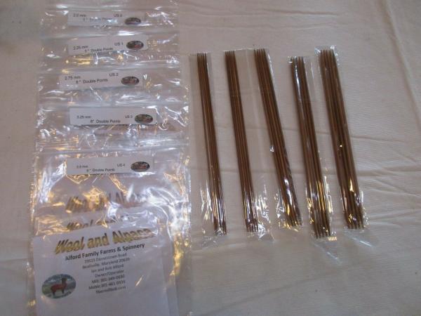 Double Pointed Carbonized Bamboo Knitting Needles 8 inch picture