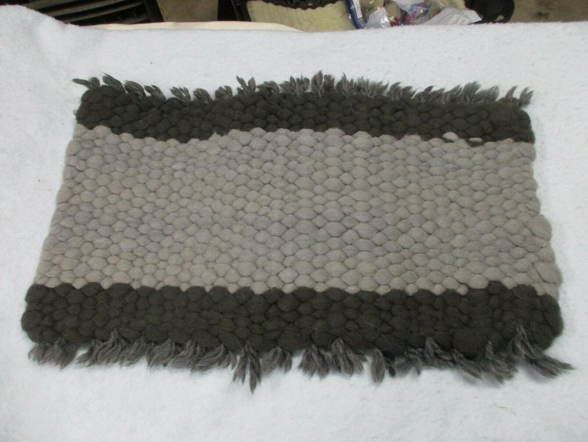 Beautiful Gray with Black edges Texel Wool Peg Loom rug picture