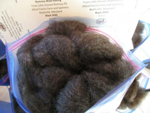 4 oz bags black washed Romney Wool Roving