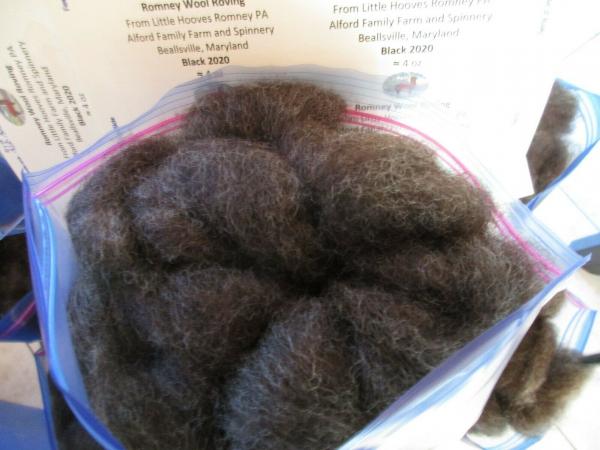 4 oz bags black washed Romney Wool Roving picture