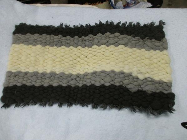 Beautiful Gray, Black and Whjite Texel Wool Peg Loom rug picture