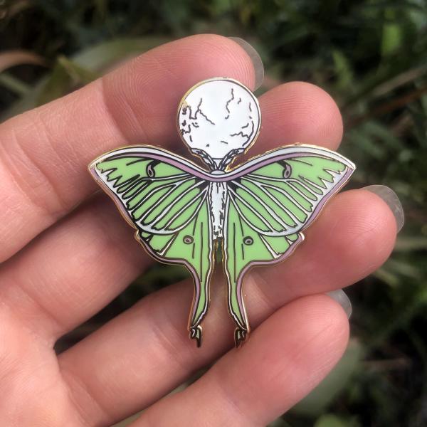 Luna Moth Enamel Pin - Glows in the Dark picture