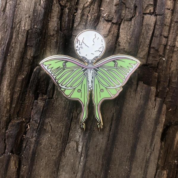 Luna Moth Enamel Pin - Glows in the Dark picture