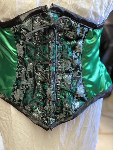 Waist Cincher - 24" Waist - Dragon Rose - Emerald/Silver/Black