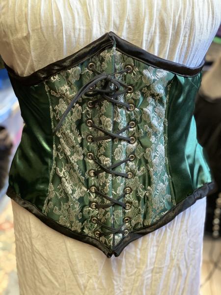 Waist Cincher - 25" Waist - Cabbage Rose - Hunter Green/Pearl picture