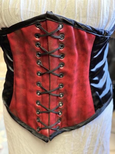 Waist Cincher - 31" Waist - Red Leather/Black Satin Sides picture