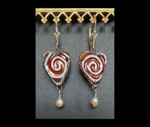 Fine Porcelain Red Earrings, Sterling Ear Wire. 1" Long picture