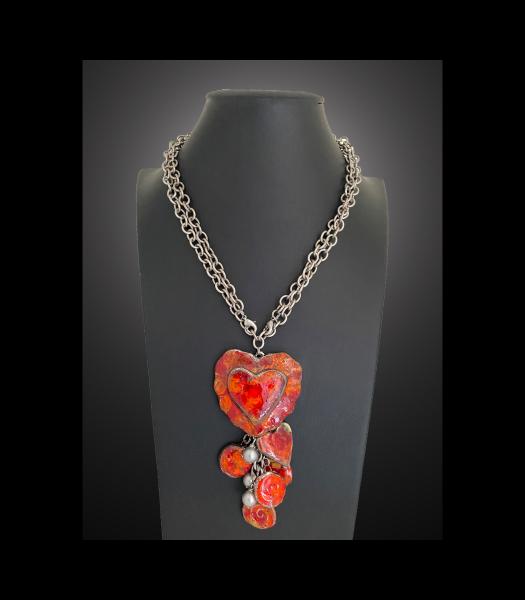 Fine Porcelain Orange Heart Lariat Necklace, Adjustable 20" to 36"