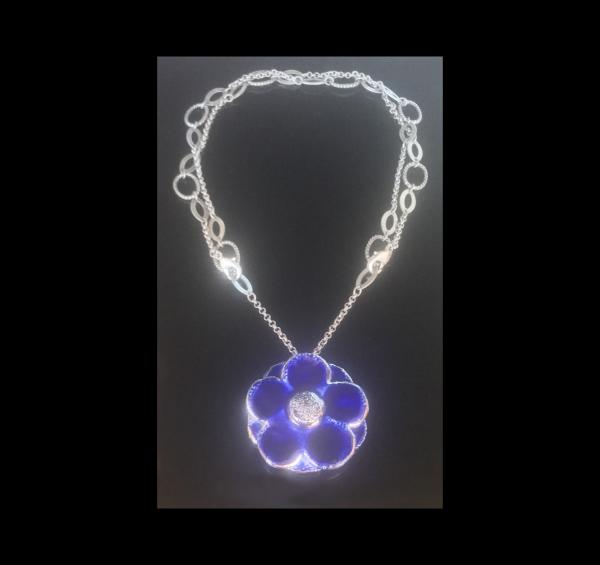 Royal Blue Flower Lariat Necklace, Adjustable 20" to 36" picture