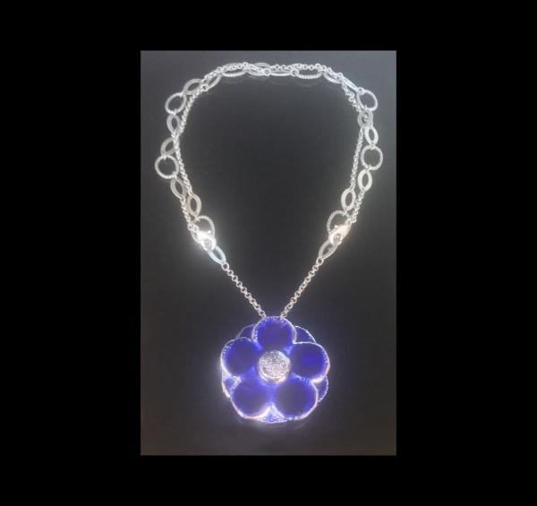 Royal Blue Flower Lariat Necklace, Adjustable 20" to 36" picture