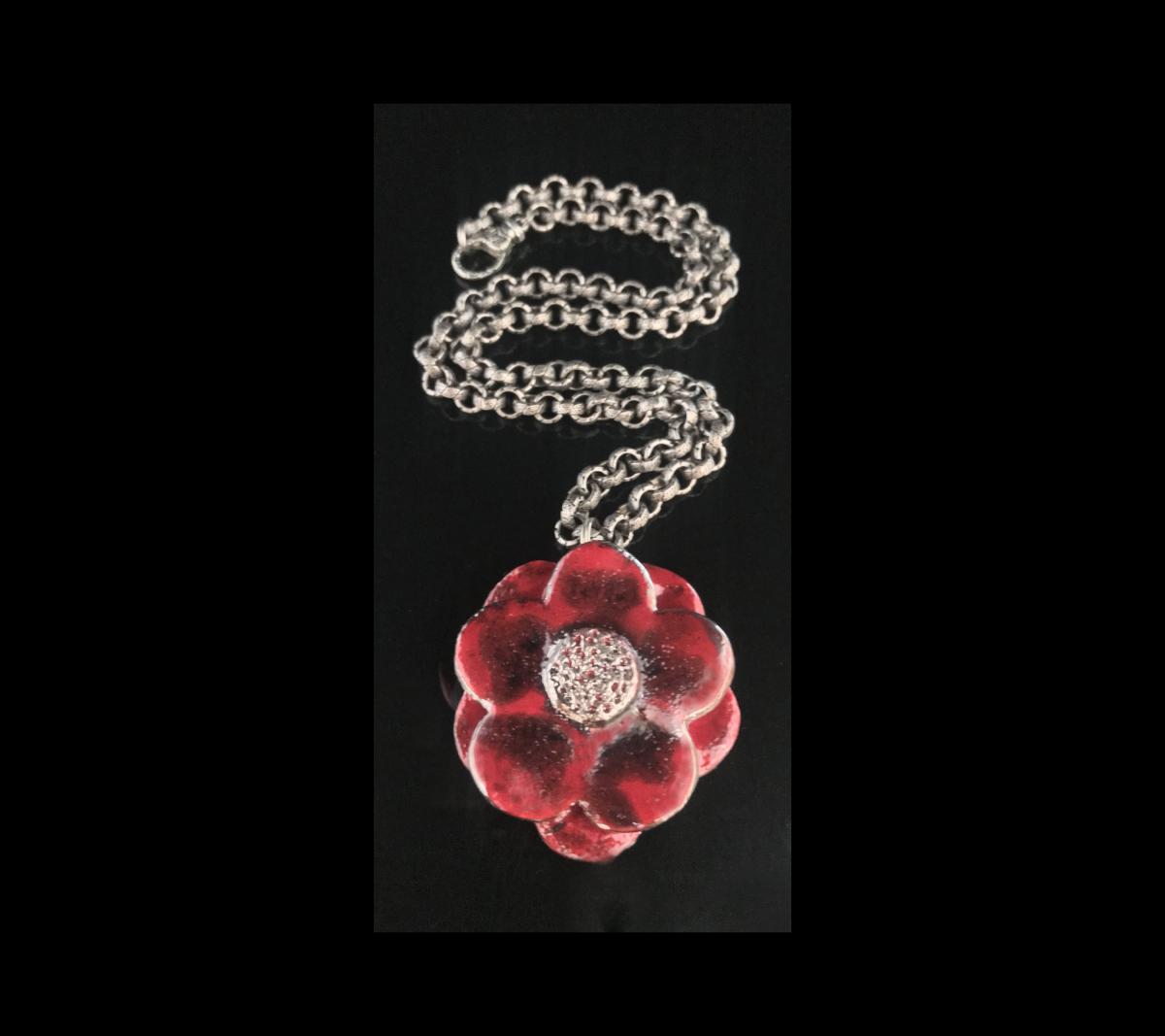 Fine Porcelain Red Flower Necklace 20". picture