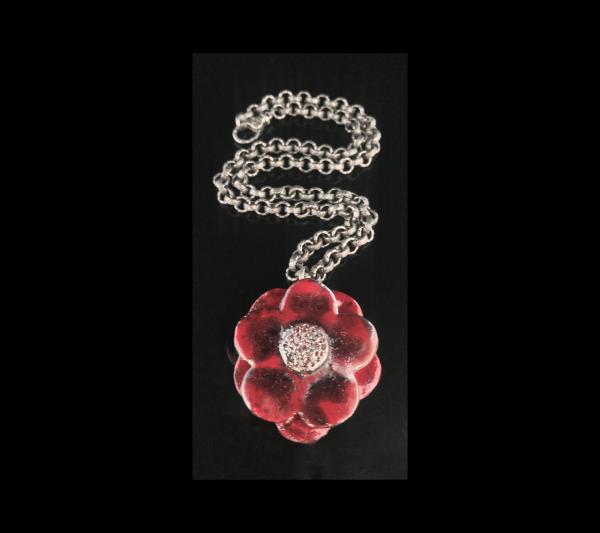 Fine Porcelain Red Flower Necklace 20". picture