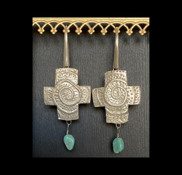 Zia Cross Sterling and Turquoise Earrings. picture