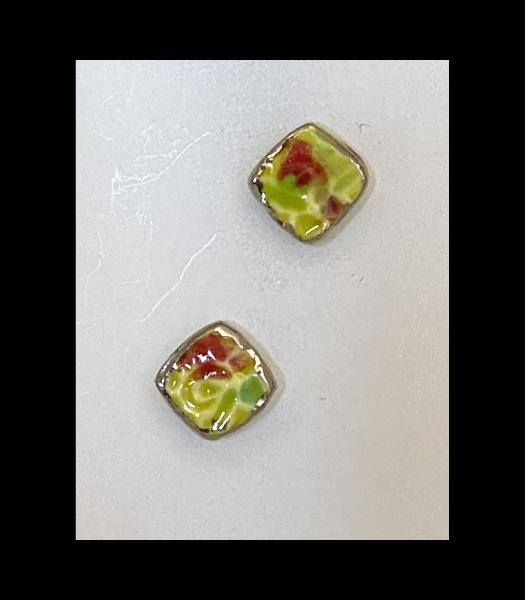 Fine Porcelain Green Crystal Glaze Square Earrings.  .25" Sq.