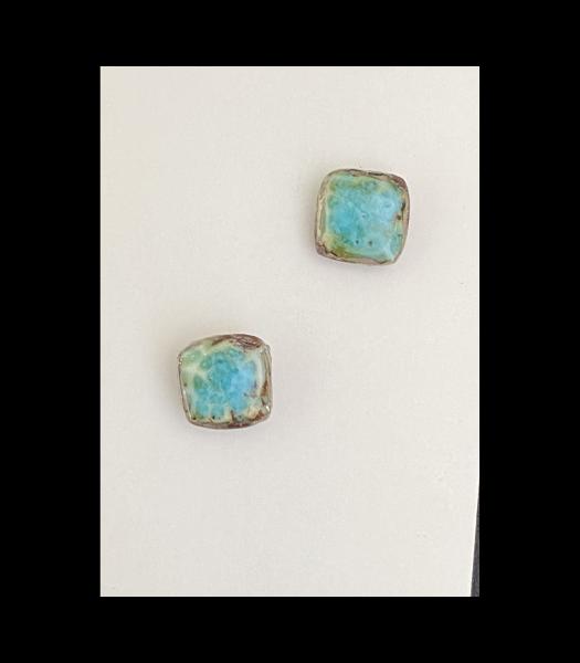Fine Porcelain Square Earrings in Signature Ancient Blue Glaze.  .25" SQ