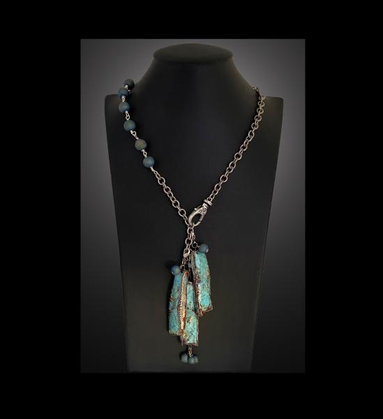 Fine Porcelain Ancient Blue Lariat Necklace. Adjustable 20" to 36"" picture