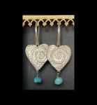 Heart Earrings in Sterling Silver with Turquoise Drop.