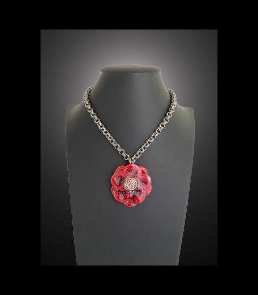 Fine Porcelain Red Flower Necklace 20". picture