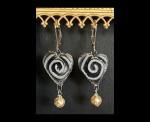 Fine Porcelain Heart Earrings in Translucent Black Glaze. 1" long with Sterling Ear Wires.